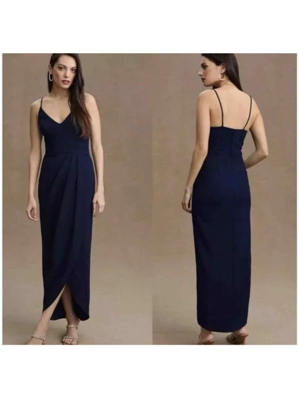 ANTHROPOLOGIE BHLDN EVENING CARON FORMAL DRESS 2 NAVY BLUE TULIP SLIT  Excellent